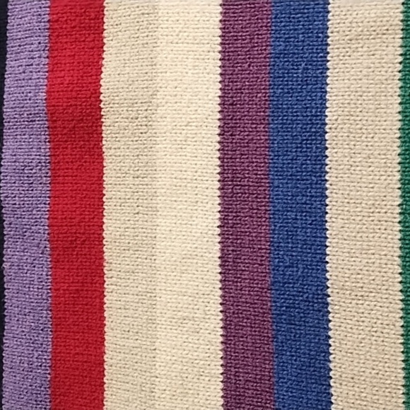 Cotton Blend Navy Raglan Sleeve Multi Stripe Crew Neck Mid-Weight Sweater - Picture 7 of 10